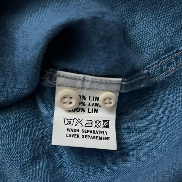 Boggi Milano Shirt Mens Size L Long Sleeve Button 100% Linen Custom Fit Blue - Picture 5 of 6